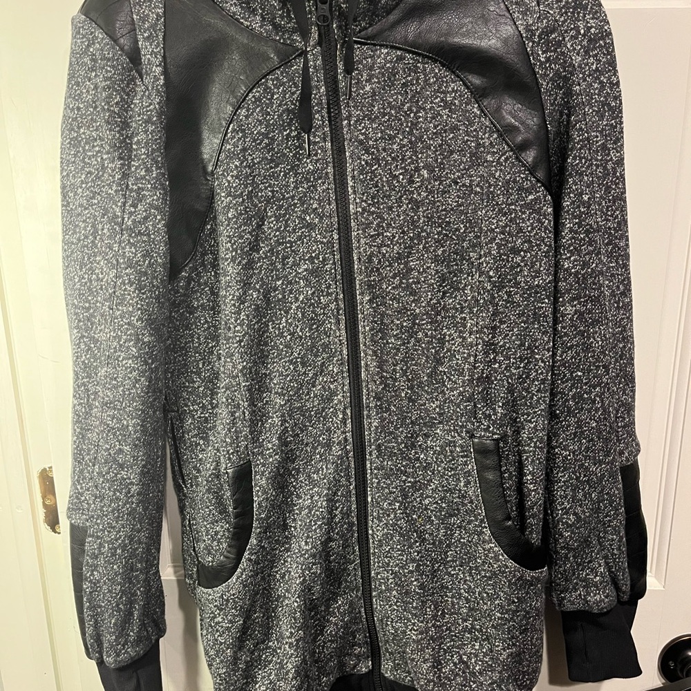 Blanc Noir Track Jacket Womens Small Black Stretch Activewear Faux Leather Zip